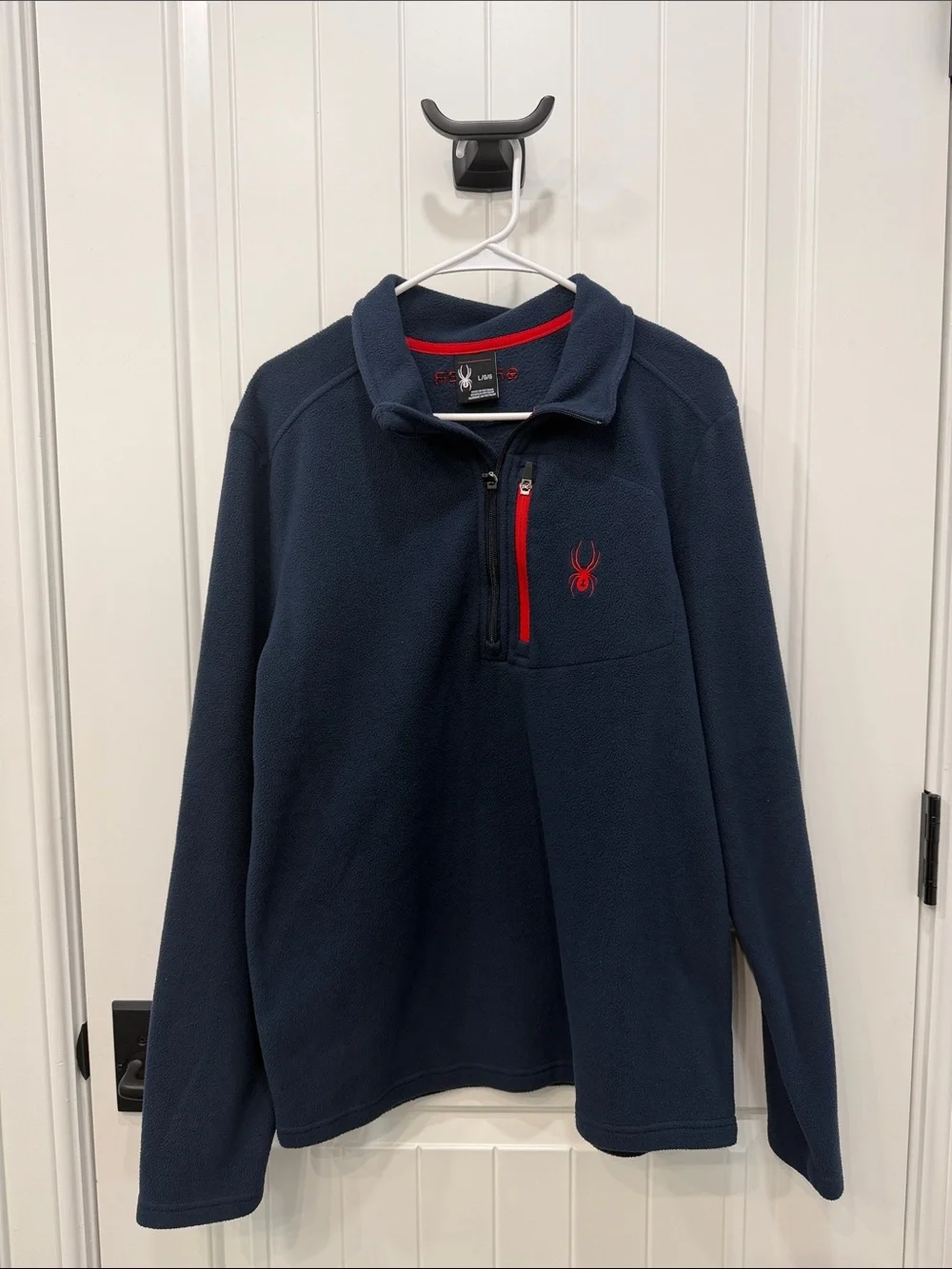 Spyder Men’s Navy Fleece Quarter-Zip Pullover with Red Accents